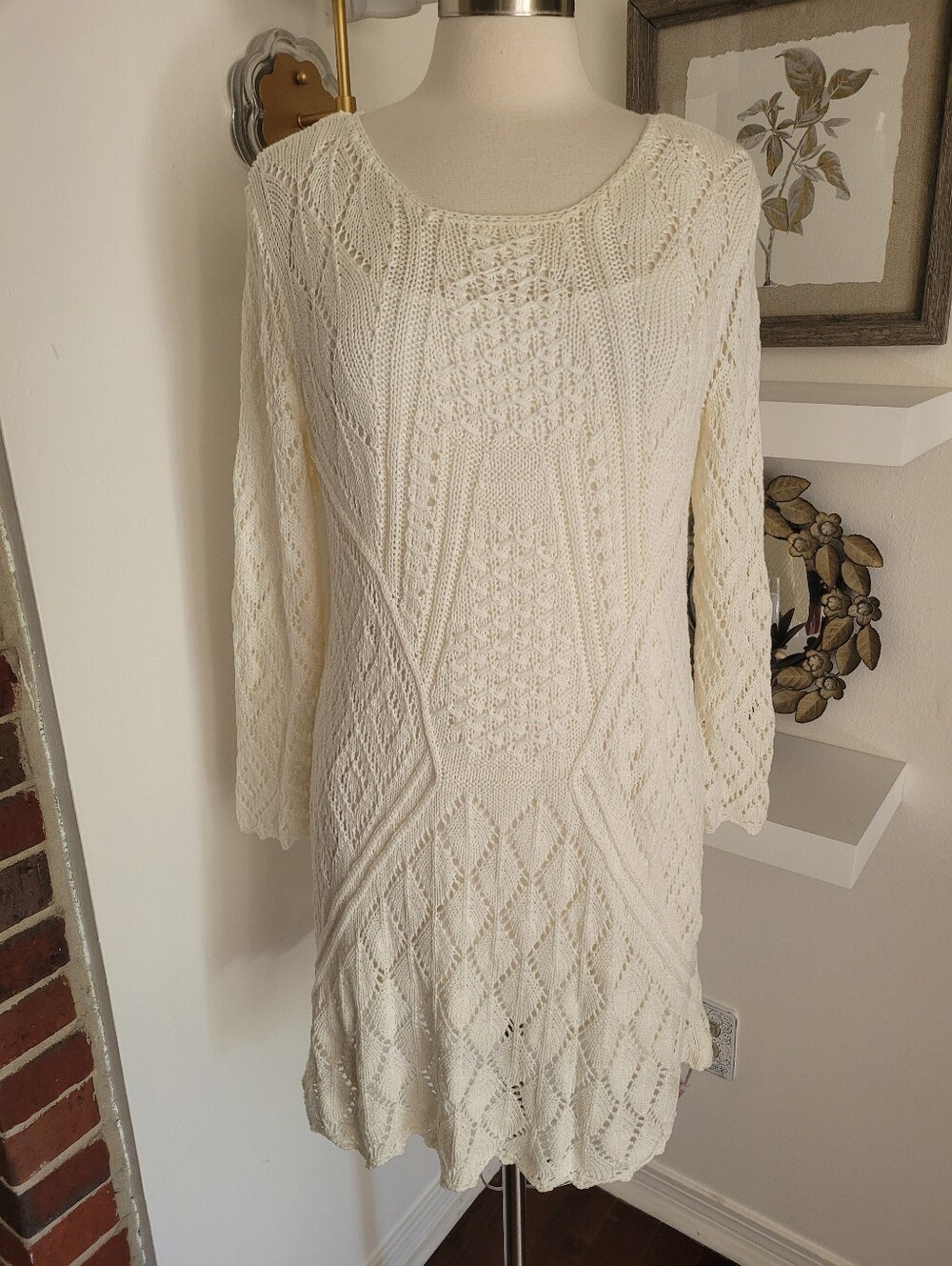 H&M Cream Knit Openwork Sweater Dress Large